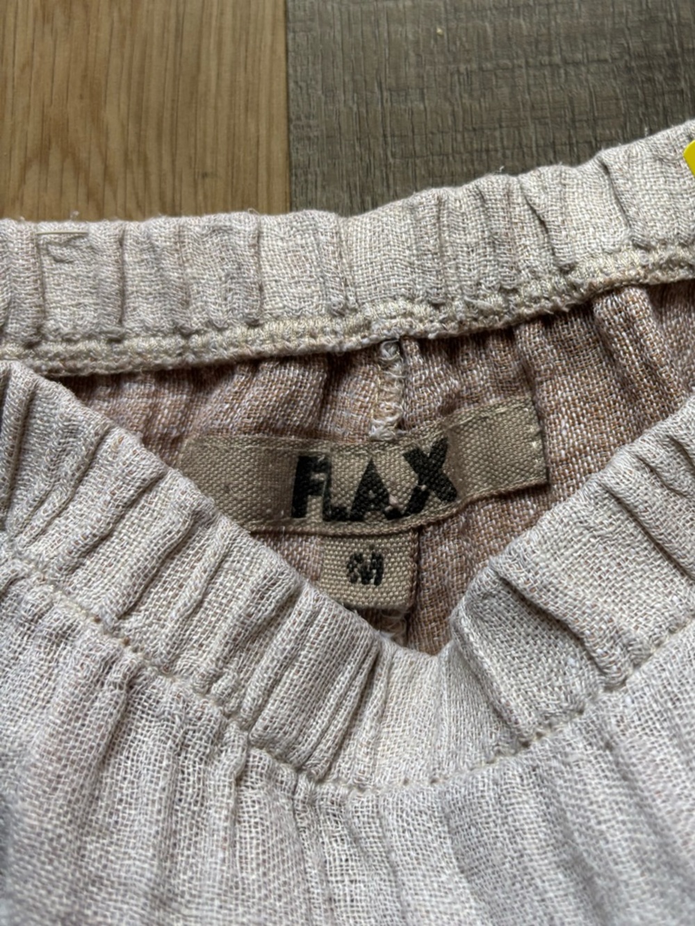 FLAX Jeanne Engelhart Beige Linen Wide Leg Cropped Pants Elastic Waist Medium